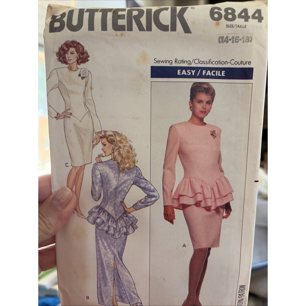 Vintage 1988 Butterick Formal Dress Sewing Pattern 6844 Size 14-18 Uncut